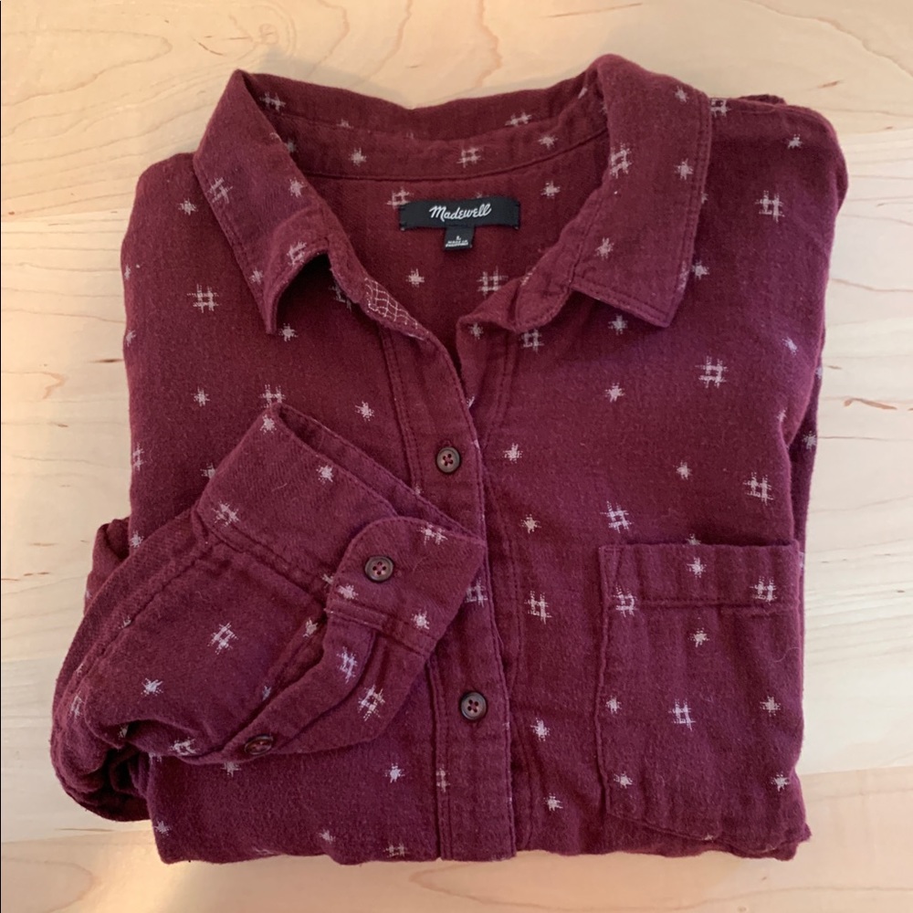 Madewell Maroon + Stars Flannel Button Up - L